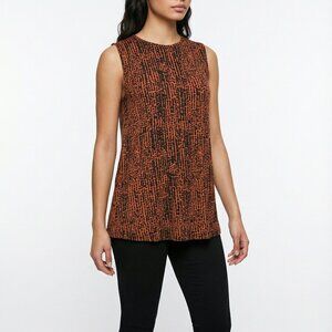 Nine West Black & Orange Abstract Pattern Tank Top Size Women's Large L